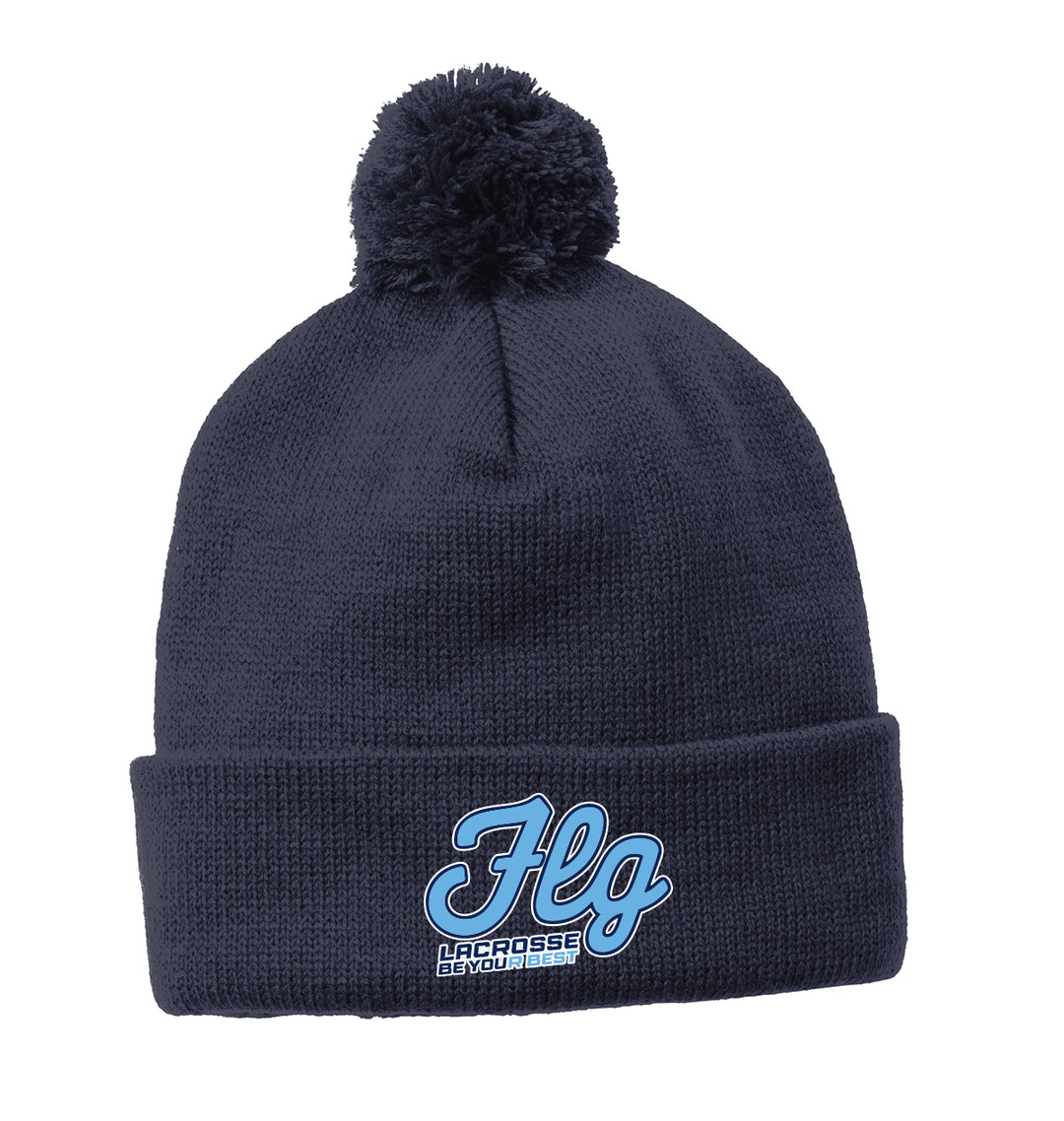 FLG Lacrosse script Game Embroidered Pom Pom Knit Cap