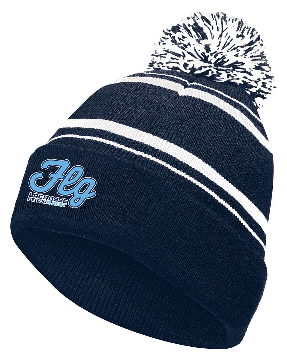 FLG Lacrosse script Embroidered Pom Pom Knit Cap