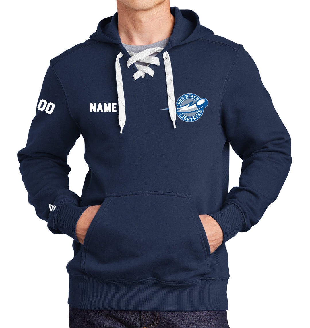 Long Beach Lightning Embroidered Lace Up Pullover Hooded Sweatshirt