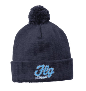 FLG Lacrosse script Game Embroidered Pom Pom Knit Cap
