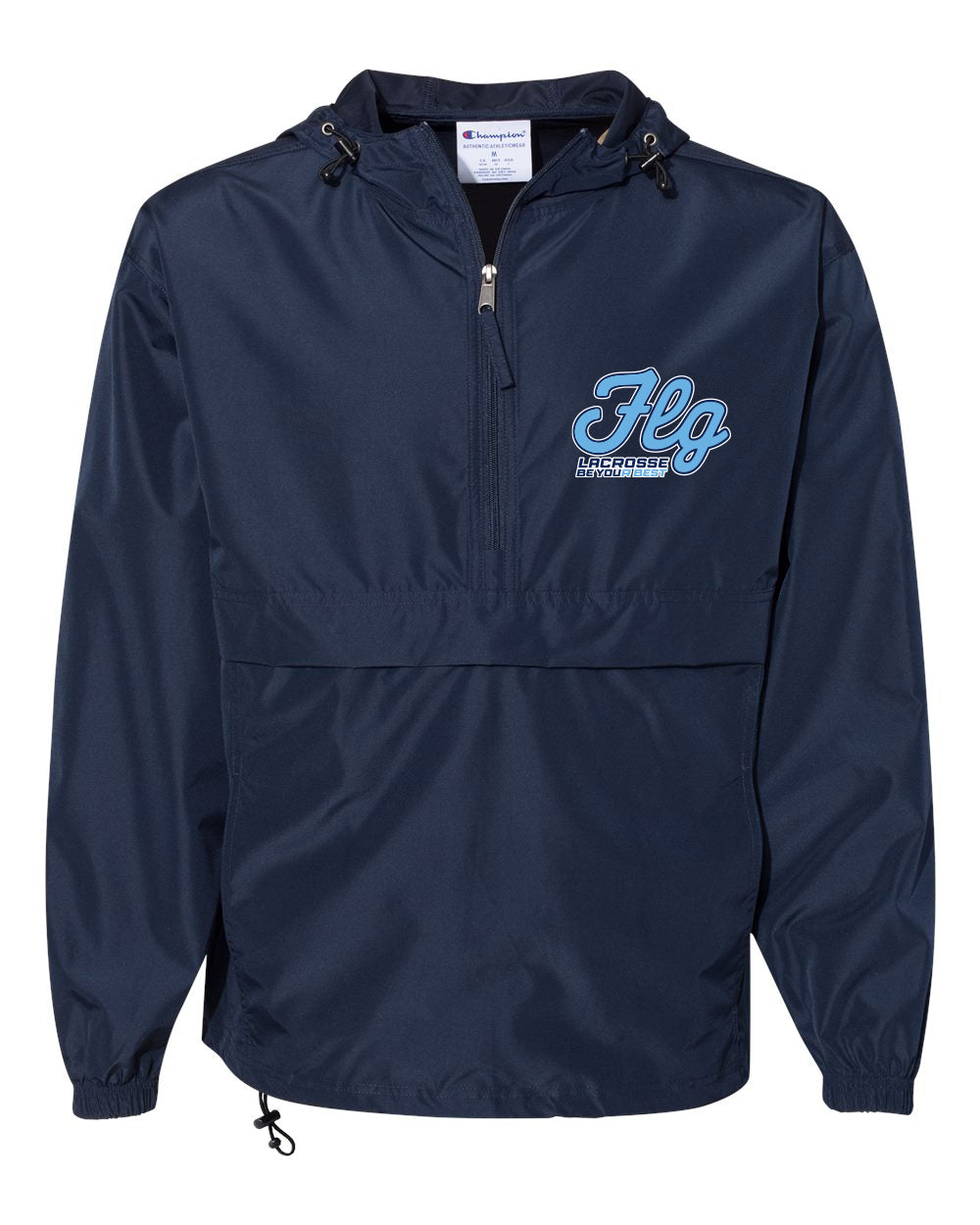 FLG Lacrosse Script Embroidered Champion® Adult Packable Anorak Quarter-Zip Windbreaker
