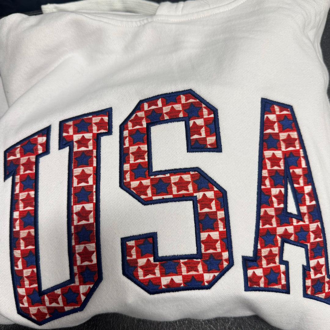 Buoy 4 USA Embroidered Plaid Stars applique White Hoodie