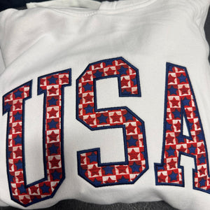 Buoy4 USA Embroidered Plaid Stars applique White Hoodie