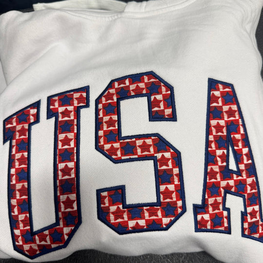Buoy 4 USA Embroidered Plaid Stars applique White Hoodie