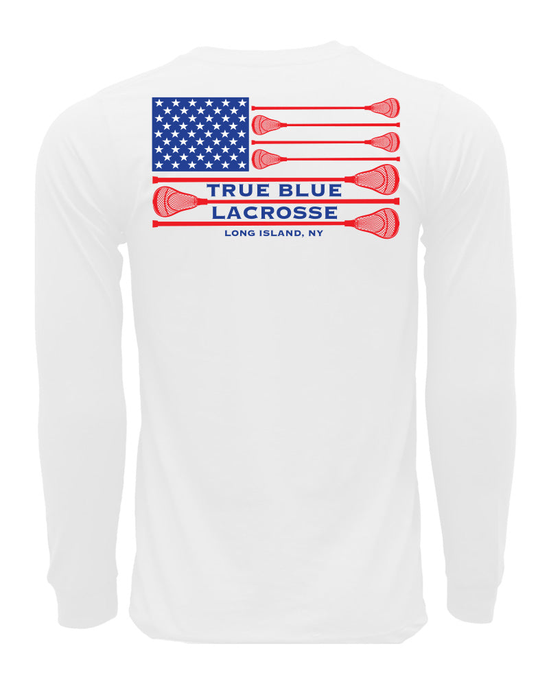 TRUE BLUE Lacrosse Patriotic  Long Sleeve Cotton Tee