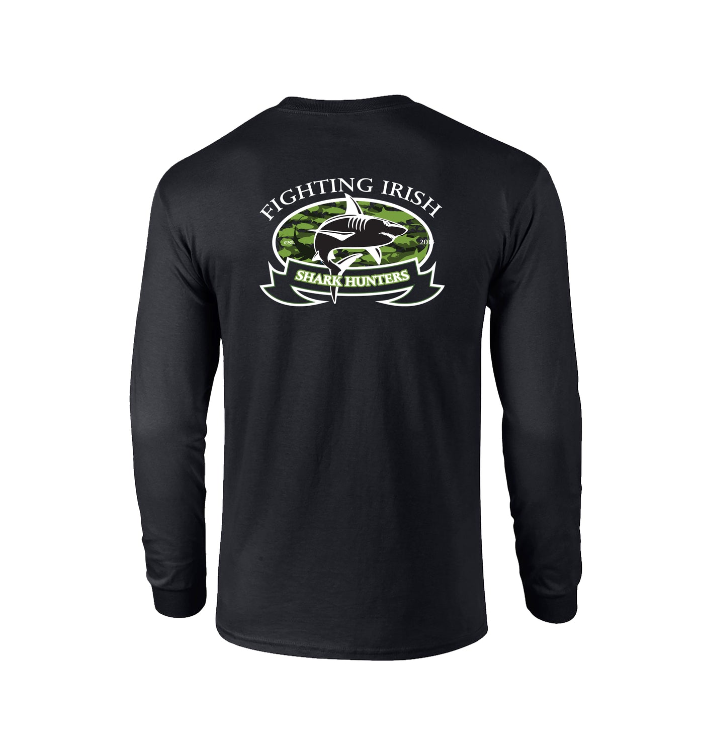 Adult Black Fighting Irish Shark Hunters Long Sleeve