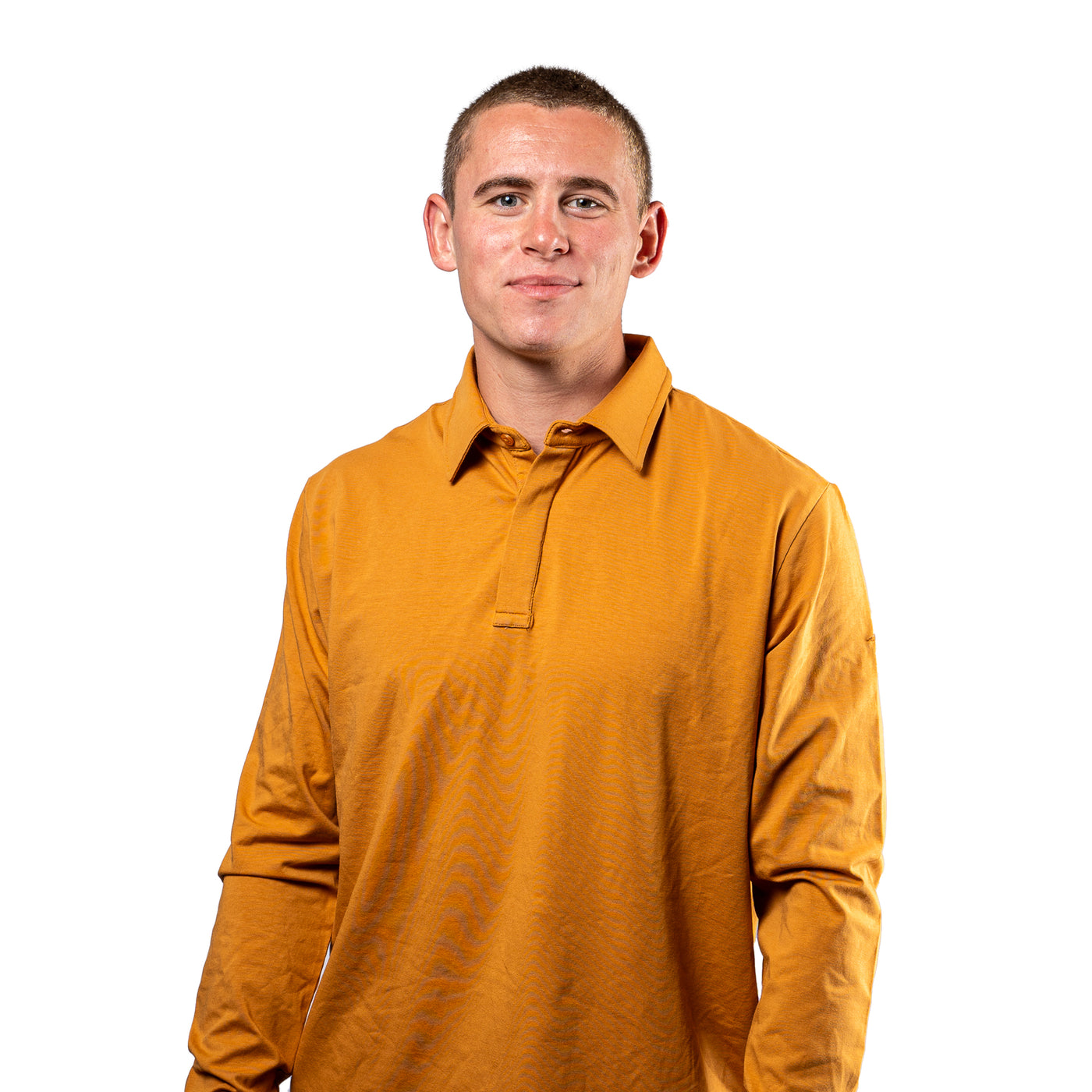 Adult Button Cuff Long Sleeve Polo - Caramel Frappuccino
