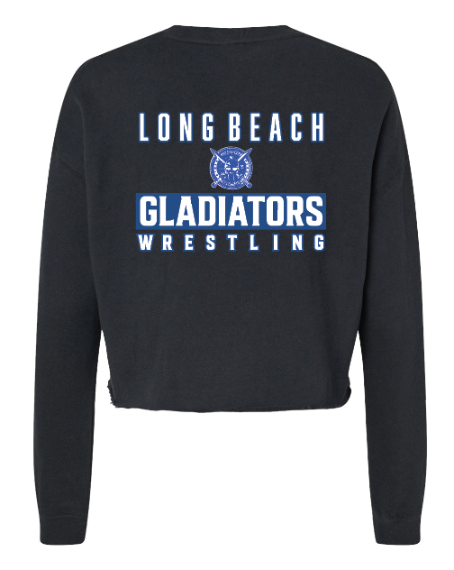 LB Gladiators Wrestling Breast Cancer Awareness Ladies Cropped Crewneck