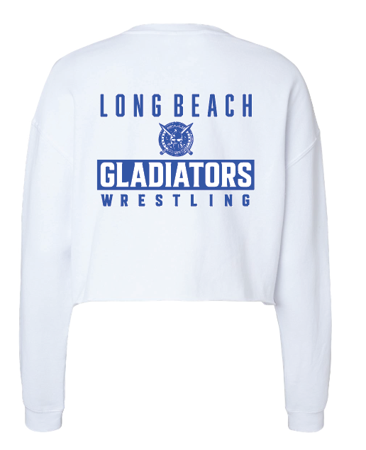LB Gladiators Wrestling Breast Cancer Awareness Ladies Cropped Crewneck
