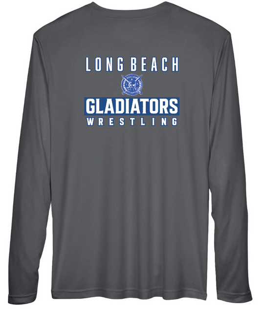 LB Gladiators Wrestling Breast Cancer Awareness Youth and Adult Long Sleeve Performance Tshirt
