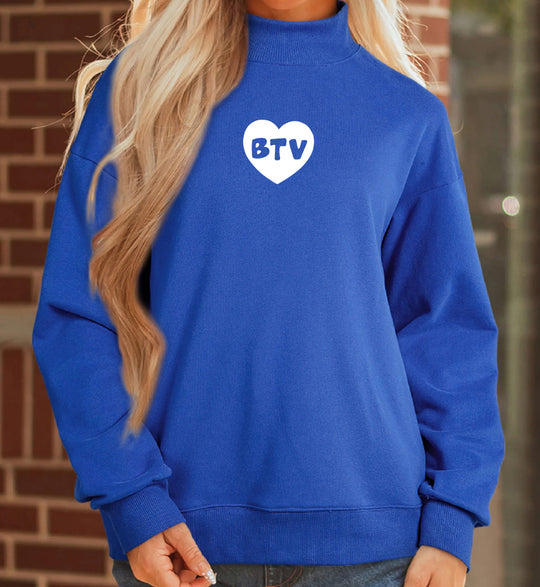 SSHS Red and Blue Heart Oversized Mock Neck Sweatshirt
