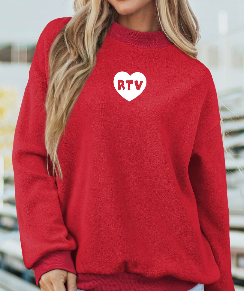 SSHS Red and Blue Heart Oversized Mock Neck Sweatshirt
