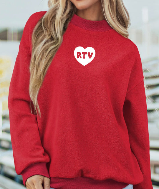 SSHS Red and Blue Heart Oversized Mock Neck Sweatshirt