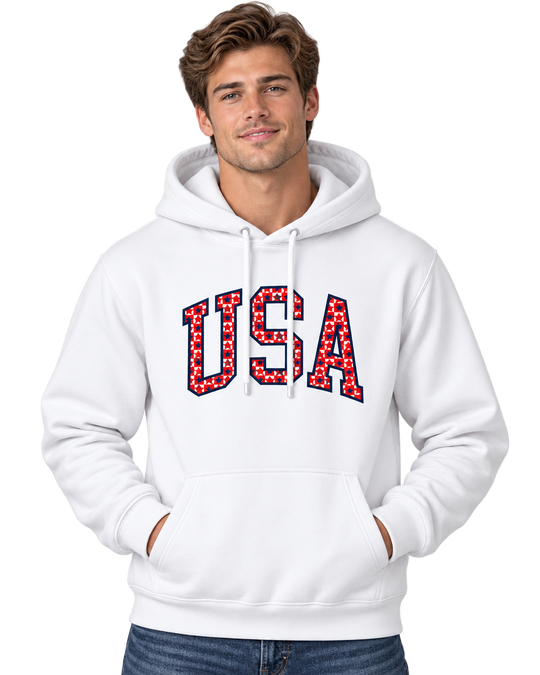 Buoy4 USA Embroidered Plaid Stars applique White Hoodie