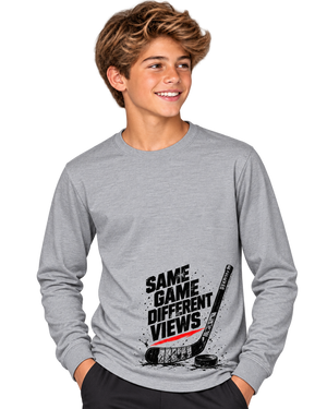 SAME GAME DIFFERENT VIEW HOCKEY LONG SLEEVE GRAPHIC TEE