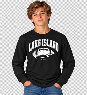 LONG ISLAND NY MAP FOOTBALL LONG SLEEVE GRAPHIC TEE