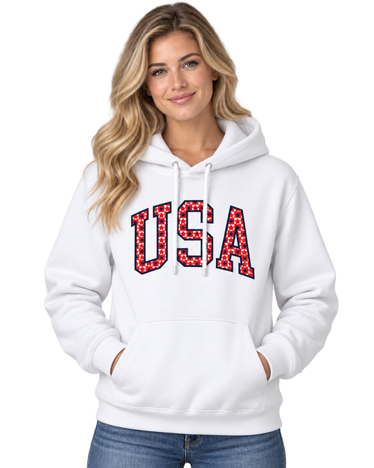 Buoy4 USA Embroidered Plaid Stars applique White Hoodie