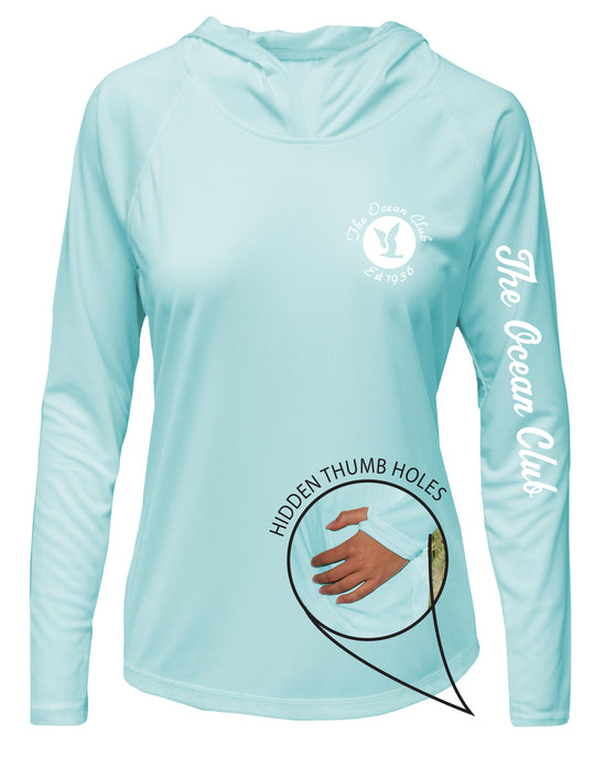 The Ocean Club UPF 15+ WOMEN'S SOLAR HOODIE WITH THUMBHOLES