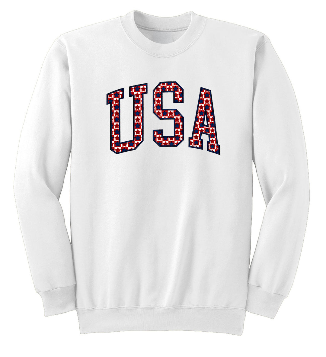 Buoy 4 USA Embroidered Plaid Stars applique White Crewneck