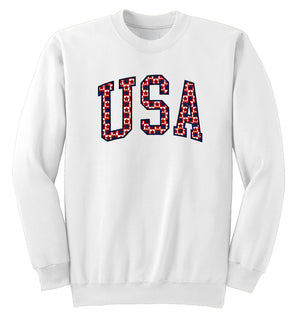 Buoy4 USA Embroidered Plaid Stars applique White Crewneck